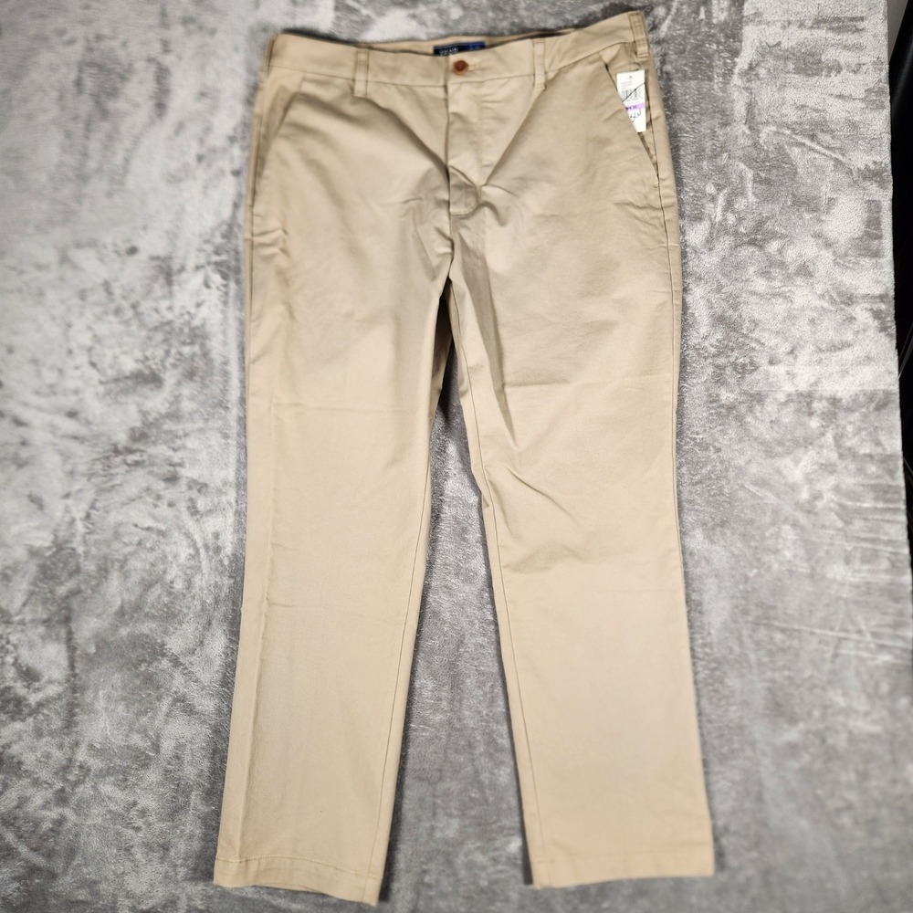 IZOD Pants Mens 38x30 Straight Performance Stretch Khaki Wicking NEW Beige Tan